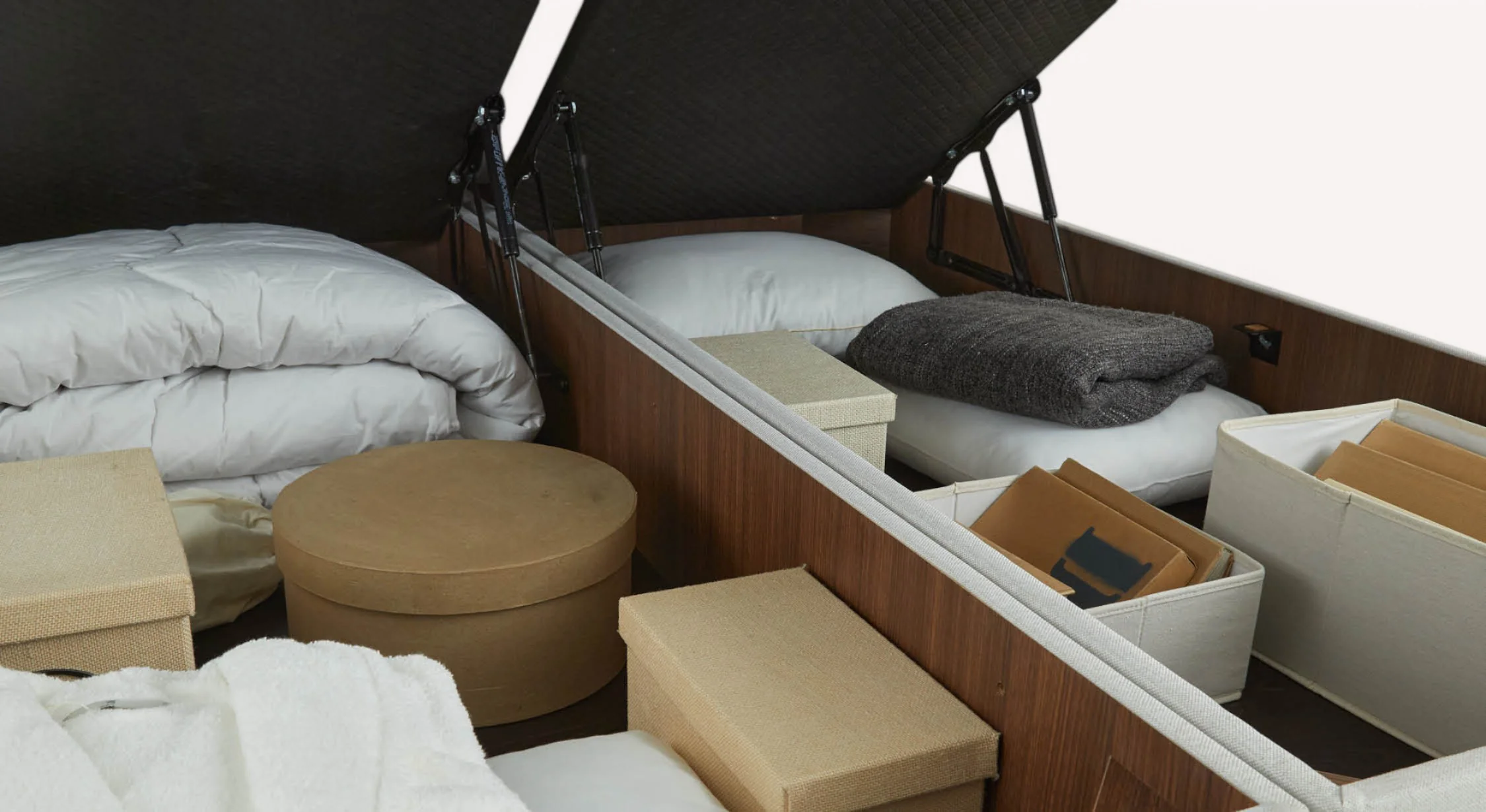 Pack lit coffre, matelas et tête de lit NINA Queens Beige - Image 5