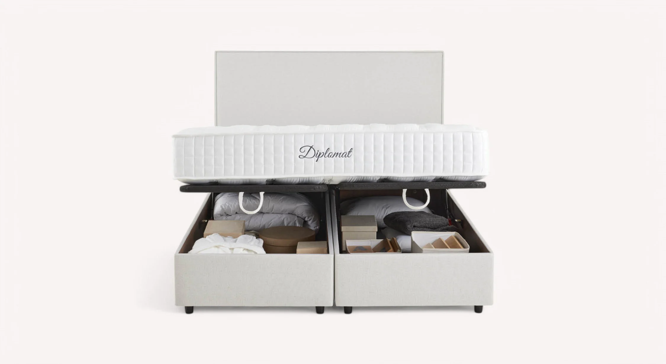 Pack lit coffre, matelas et tête de lit NINA Queens Beige - Image 7