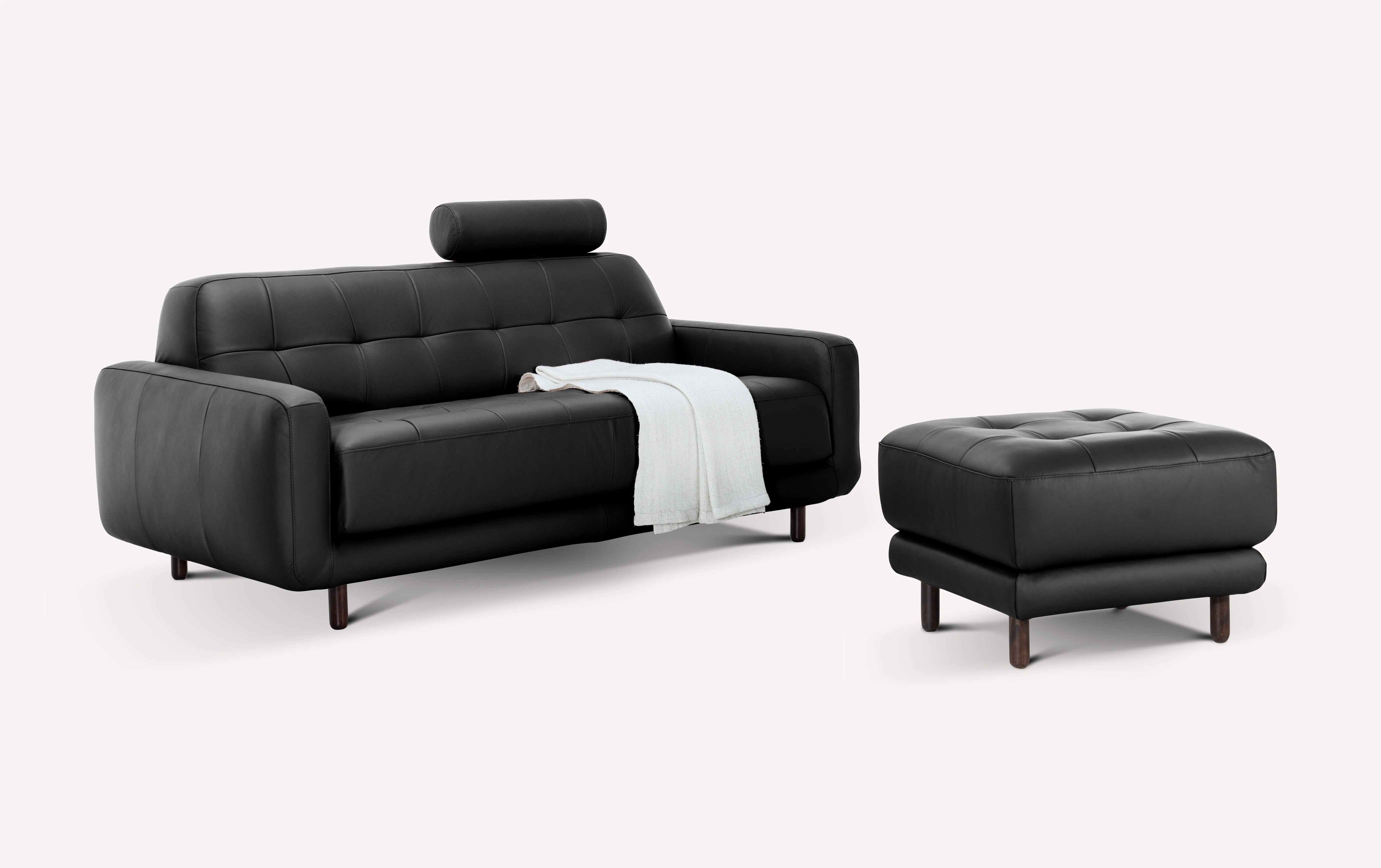 Lot canapé et pouf CLARK Cuir Sidney Noir - Image 3